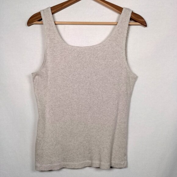 Natural Reflections Tank Top Size Large Beige Ribbed Eyelet Lace Trim Cotton Y2K - Picture 4 of 14